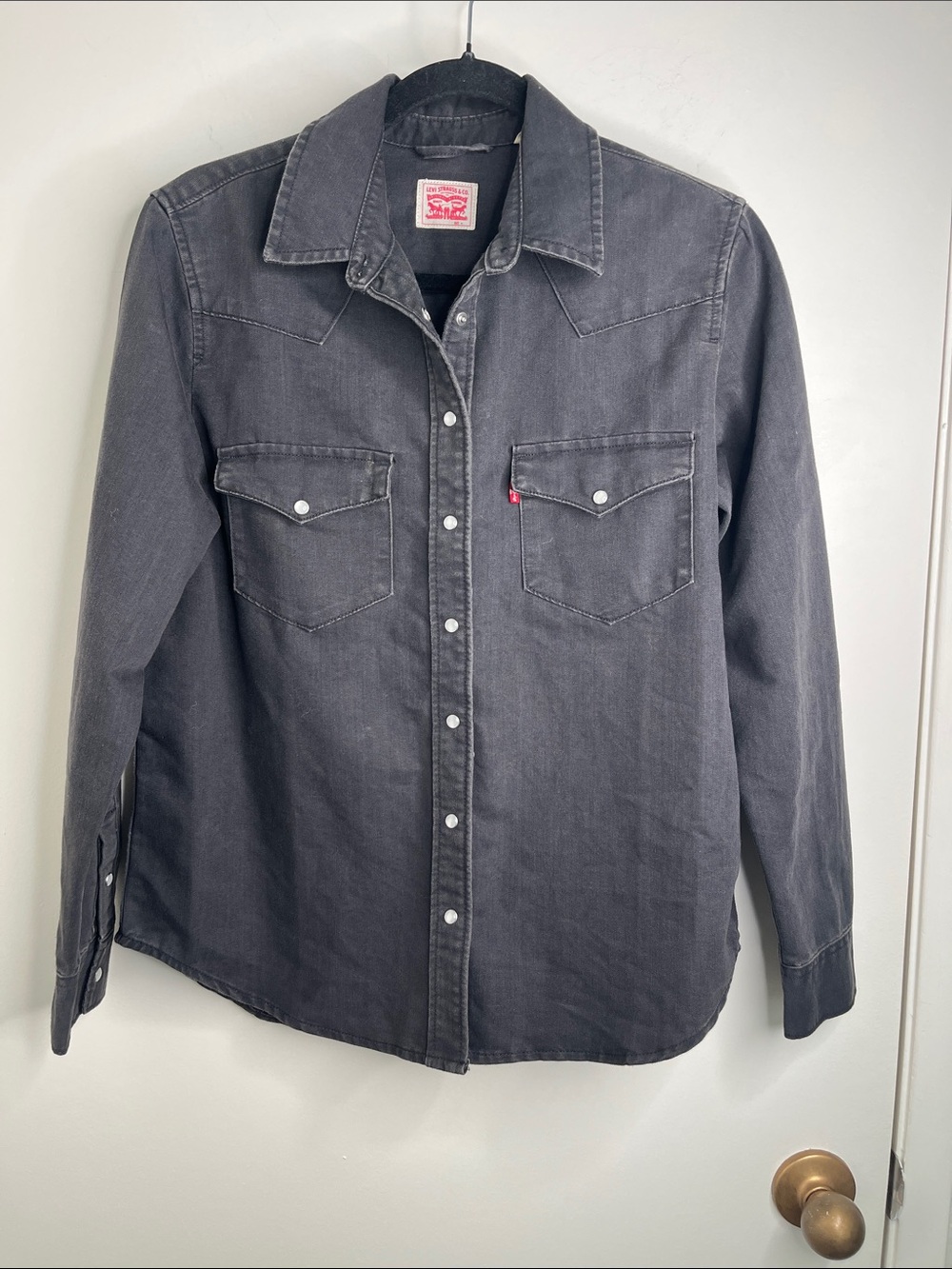 Levi Strauss Pearl Button Snap Up Med Black Stretch Jean Jacket Style Women